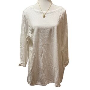 Karen Scott Womens 2X White Long Sleeve Cotton‎ Blend Top Casual Shirt